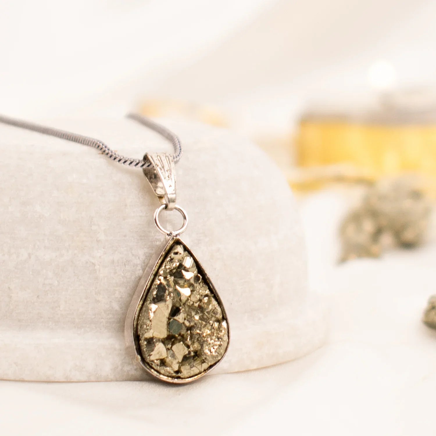 Raw Pyrite Drop Pendant