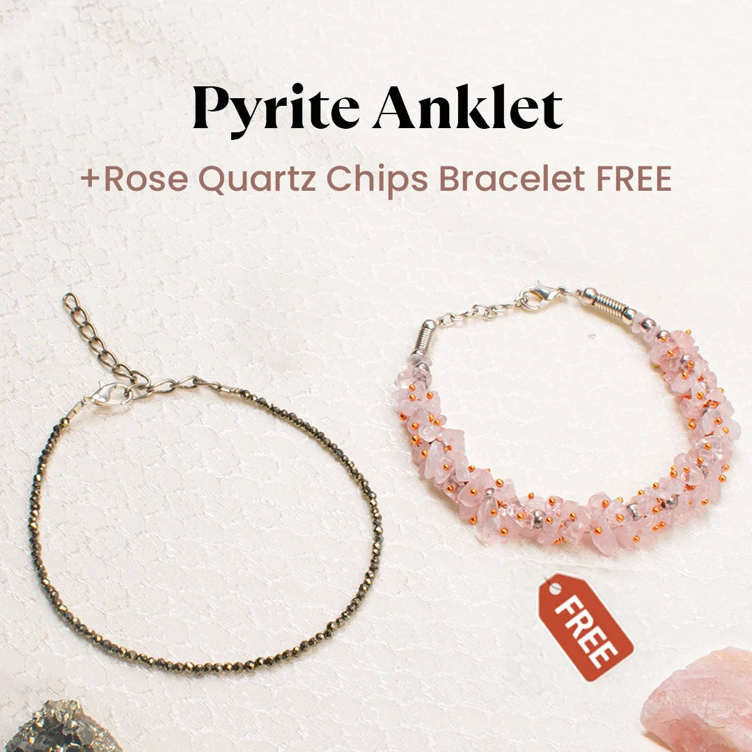 Pyrite Anklet with FREE Rose Quartz Chips Bracelet