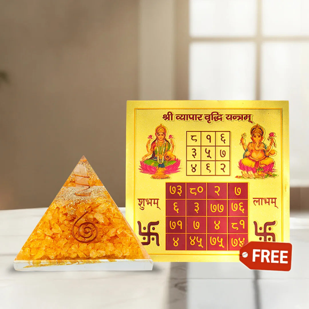 Citrine Pyramid with FREE Vyapppar Vridhi Yantra 6*6 Inch